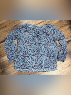 Lucky Brand Light Blue Paisley Tie-Neck Blouse